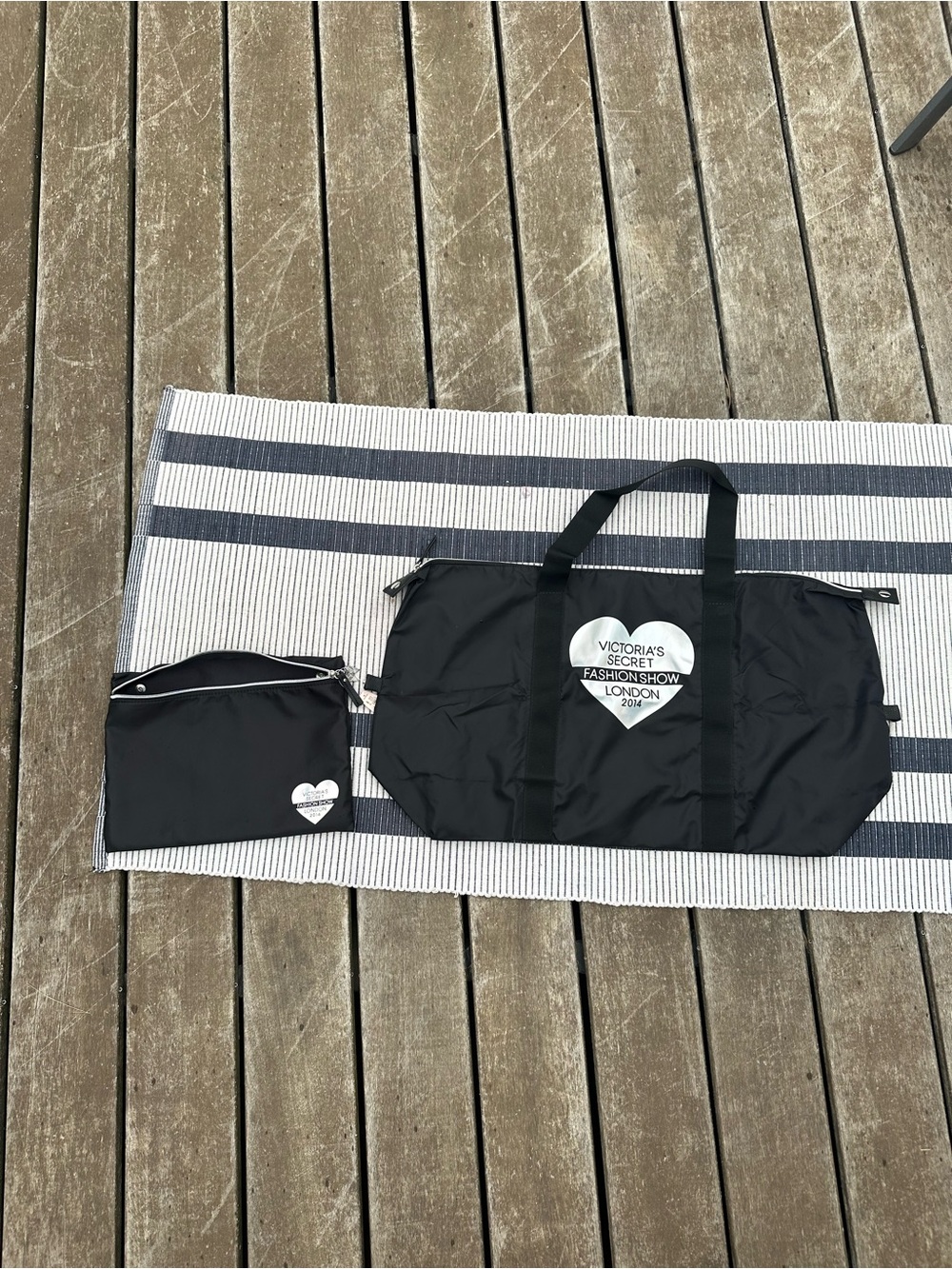 Victoria's Secret Black Foldable Travel Bag with Holographic Heart Logo - Picture 1 of 3